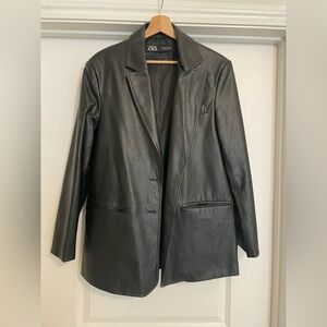 Zara Faux Leather Blazer black